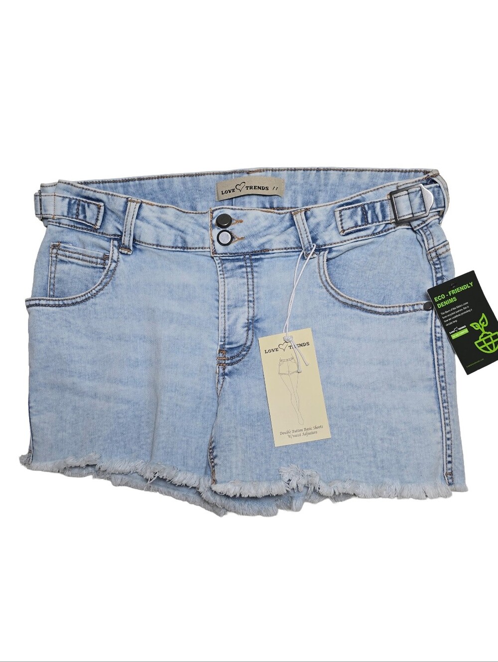 Love Trends Button Fly Denim Shorts Sz 11 NWT Pink Ribbon Distressed